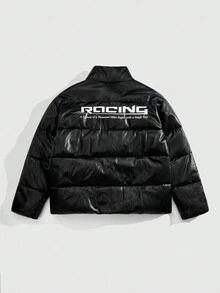 ROMWE MEN Street Life Áo khoác da dày ấm áp thời trang mùa đông cho nam - màu đen - Xem 4