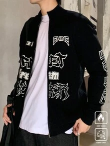 Claim Dot Herren Buchstaben Muster Reißverschluss Stehkragen Lässig Strickjacke, Herbst/Winter