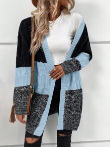 SHEIN LUNE Casual Loose Drop Shoulder Twisted Cord Cardigan Sweater Outwear