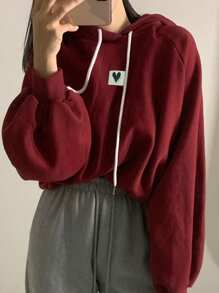 DAZY Women's Hooded Sweatshirt With Logo Decoration, Wine Red, Christmas ,Holiday