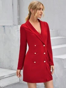 SHEIN Privé Robe blazer en tricot à double boutonnage, col cape, manches longues, couleur unie, pour femme, pour l'automne