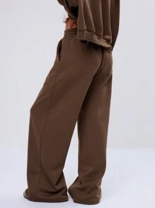 MUSERA 口袋细节阔腿运动裤，复古机场休闲度假风，冬季复活节 - 咖啡棕 - 查看 4