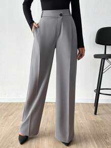 RueChic Women's Mid Rise Cross Waisted Pants - Dark Grey - View 3