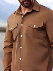 Manfinity Homme 2pcs Men Fashion Button Up Long Sleeve Shirt & Long Pants Set - Rust Brown - View 3