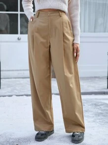 GENKIRA Women's Casual Plain Color Loose Fit Business Pants - Khaki - View 5