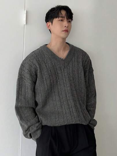 DAZY Men's Solid Color V-Neck Long Sleeve Casual Pullover Sweater Fall,Winter