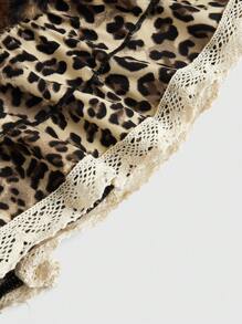 ROMWE Kawaii 大码豹纹撞色蕾丝可爱牛仔迷你裙