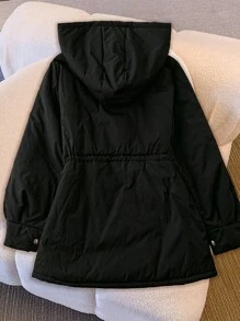 SHEIN LUNE Abrigo acolchado con capucha con cremallera, forrado térmico, de talla grande, para otoño/invierno