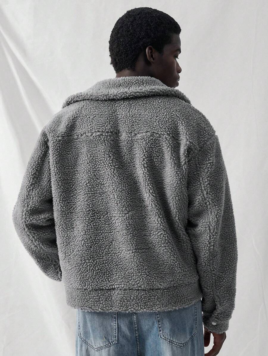 Manfinity VCAY 1pc Men's Knit Casual Loose Fit Long Sleeve Jacket, Everyday Wear, Young Style, For Fall Winter - Grey - View 1