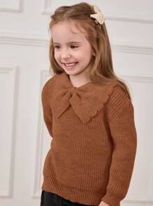 Cozy Pixies Young Girl Butterfly Collar Soft Knit Long Sleeve Pullover Sweater - Brown - View 3