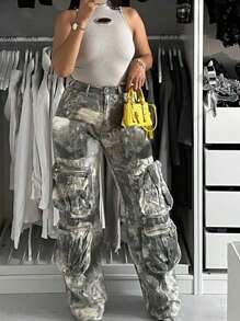 Pantalones De Carga Con Cremallera Multi-bolsillo