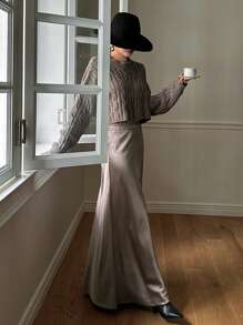 DAZY Váy dài thanh lịch bằng vải satin cho nữ - màu nâu - Xem 3