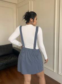 Flirla Fashionable Minimalist Vintage American College Style Adjustable Strap Fitted Dress For Plus Size - Grey - View 2