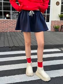 Jouncy Y2K 女式腰部松紧抽绳拼色休闲迷你裙 - 彩色 - 查看 4