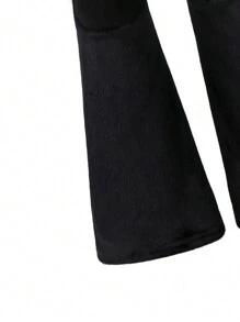 少女黑色修身喇叭紧身裤，配法兰绒饰边，简约百搭，春秋冬必备 - 黑色 - 查看 3