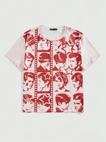 ROMWE MEN Street Life Maglietta a maniche corte da uomo estiva casual con stampa di figure a collo rotondo