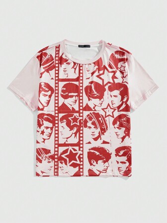 Street Life T-shirt à manches courtes à col rond avec imprimé figure, décontracté pour homme