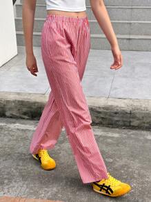 Jouncy Women's Striped Straight-Leg Casual Pants With Pockets Fall Cloth For Women - Burgundy - View 5