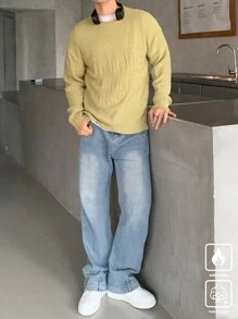 Manfinity CasualKnits Men's Letter Pattern Round Neck Long Sleeve Casual Knitted Sweater, Autumn/Winter - Multicolor - View 6