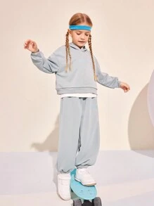 SHEIN 2pcs/Set Young Girl Autumn/Winter Fashionable Hooded Sweatshirt & Printed Pants Set, Casual Comfortable Sportswear For Daily Wear