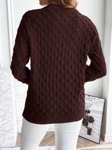 Chiquease Suéter de cuello redondo de unicolor y textura minimalista casual, jersey de punto de otoño/invierno - Café integral - Ver 2