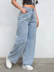 Pantalones vaqueros anchos y sueltos de mujer en azul claro lavado