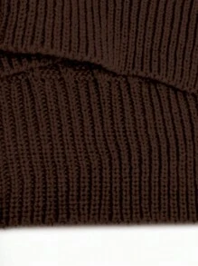 Celure Plus Size Women Knitted Cold Shoulder Partially Open Back Regular Loose Pullover Sweater, Autumn/Winter Fall - Coffee Brown - View 8