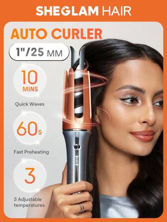 SHEGLAM HAIR It-Curl One-Touch Instant Curler Automatic Curling Iron,Auto Hair Curler,25mm Automatic Hair Curler With 3 Temperatures,Fast Heating & 2-Way Rotation,Automatic Shut-Off,Anti-Scald & Anti-Tangle Rotating Curling Wand,Touch Instant Curler For Hair Styling Graduation Birthday Holiday Summer Fall Autumn Y2K Fancy Fashion Women Makeup Cosmetic Party Beach Travel Camping Outdoors School Campus Festivals Decor Gift Present Rose Girl Best Color Charm Vibe Pink Christmas New Year Thanksgiving Day Valentine's Day