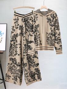 Linhara 2 件简约纯色印花大码女士毛衣套装，适合万圣节、新年、情人节、感恩节、圣诞节、复活节、国庆节、除夕派对，适合冬季 - 卡其色 - 查看 1