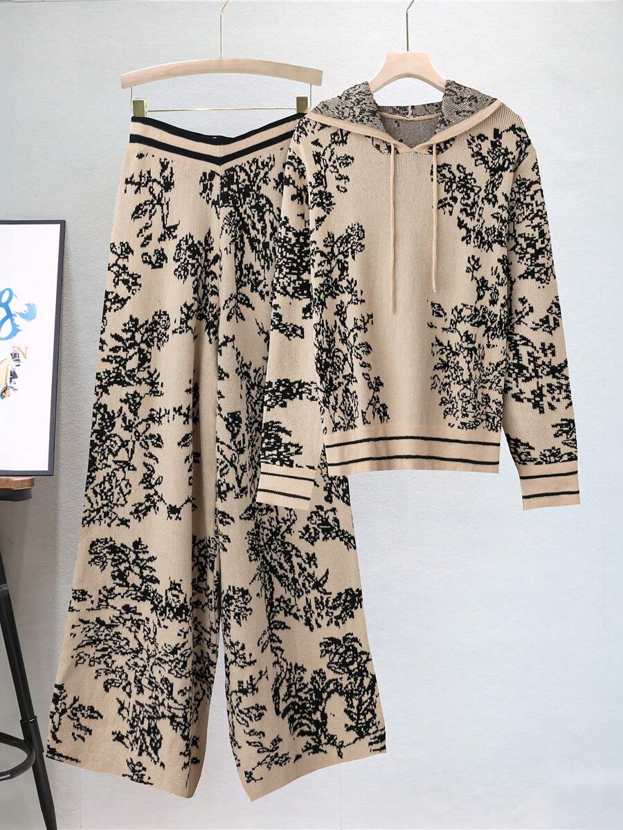 Linhara 2 件简约纯色印花大码女士毛衣套装，适合万圣节、新年、情人节、感恩节、圣诞节、复活节、国庆节、除夕派对，适合冬季 - 卡其色 - 查看 1