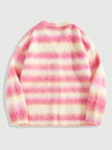 ROMWE MEN Street Life Gradient Fluffy Knitted Cardigan Sweater For Men, For Fall Winter - Multicolor - View 2