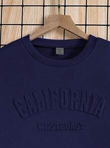 Teen Boy Emboosed Letter Sweatshirt And Sweatpant Simple And Comfortable Leisure Sports Package Set - Navy Blue - View 3