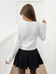 SHEIN Cottnline فستان صوفي قطّيف بتطريز الكرز للنساء، لموسم الخريف والشتاء، شكل كاجوال - أبيض - مشاهدة 5