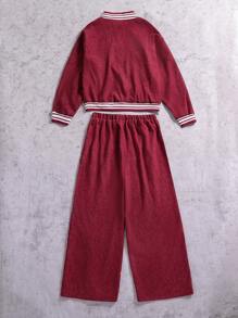 SHEIN Sudadera con capucha y pantalones casuales y cómodos con estampado de cuadros para niños y adolescentes