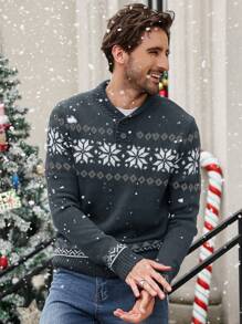Manfinity Homme Men's Casual Everyday Christmas Pattern Knit Sweater, Autumn/Winter - Grey - View 5