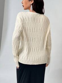 Modelyn Cárdigan suelto y casual de unicolor con hombros caídos para mujer, otoño/invierno - Albaricoque - Ver 3