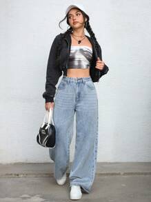 Pantalones vaqueros anchos y sueltos de mujer en azul claro lavado