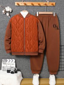 Bộ 2 món/bộ áo khoác parka mùa đông dày ấm áp thường ngày cho bé trai tuổi teen và quần nỉ dệt kim rộng rãi - Nhiều màu - Xem 1