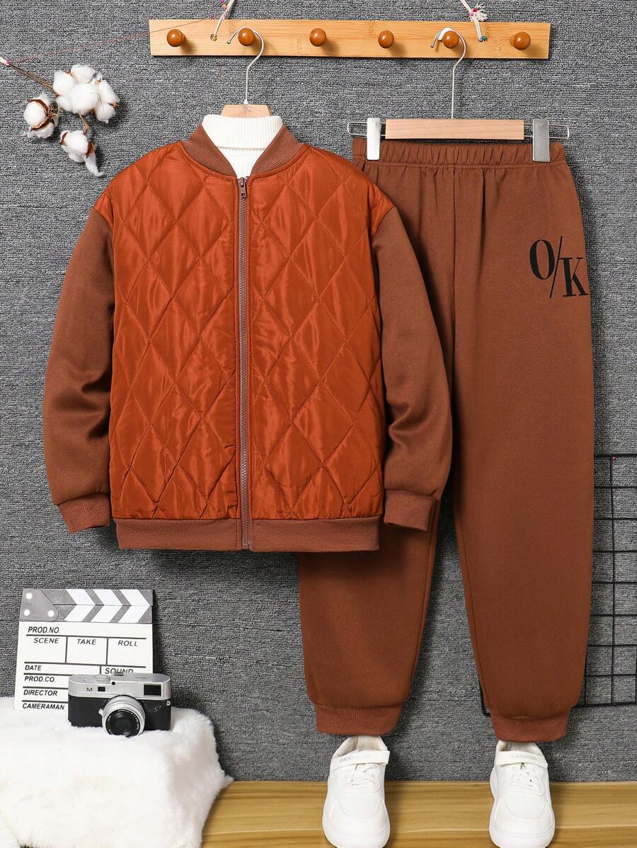 Bộ 2 món/bộ áo khoác parka mùa đông dày ấm áp thường ngày cho bé trai tuổi teen và quần nỉ dệt kim rộng rãi - Nhiều màu - Xem 1