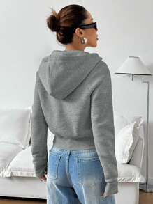 SHEIN EZwear Women Casual Everyday Zipper Front Hooded Pullover Sweatshirt With Raglan Sleeves, Autumn Graduation,Back To School Outfits,Graduation,Teacher Outfits For Women,Back To School