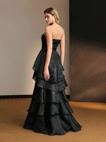 MOTF PREMIUM ORGANZA LACE BODICE LAYERED RUFFLE HEM TUBE COCKTAIL DRESS WITHOUT BELT AND ARM SLEEVES - Black - View 8
