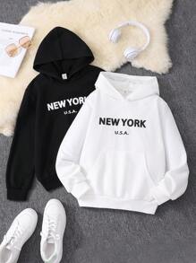 Tween Girls Letter Print Long Sleeve Casual Hoodie Sweatshirt Multi-Piece Set