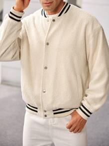 Manfinity CasualCool Chaqueta de béisbol informal de una hilera con mangas largas y rayas para hombre, para otoño/invierno