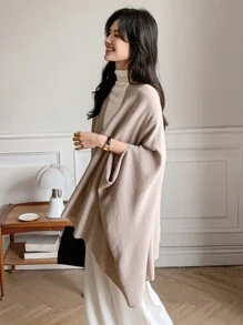 DAZY 女式纯色蝙蝠袖休闲开衫，秋冬 - 灰色 - 查看 9