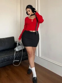 Flirla Plus Size Women Contrast Lace Hollow Out Knit Sweater, Girly Style For Autumn For New Year Clothes, For Winter