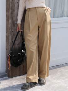 GENKIRA Women's Casual Plain Color Loose Fit Business Pants - Khaki - View 8