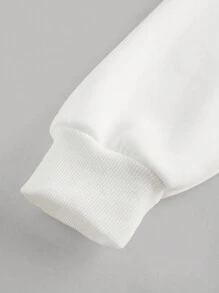 女孩青少年图案圆领长袖套头衫，休闲日常穿着 - 白色 - 查看 4