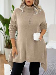 Calvaya Plus Size High Neck Long Sleeve Simple Sweater Pullover, Casual Daily Wear, For Winter Knit Pullover Fall Outfit