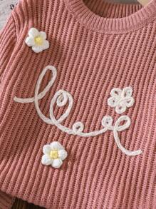 LMoss Kids LMoss Áo len cổ tròn họa tiết hoa 3D trơn màu cho bé gái trẻ, thích hợp mặc hàng ngày, áo len dễ thương, áo len cho bé gái, dễ thương cho trường học, thích hợp mặc vào mùa thu và mùa đông, mặc hàng ngày đến trường, đồ đôi cho chị em, thích hợp mặc ấm vào mùa thu, cho Giáng sinh - Hồng - Xem 4