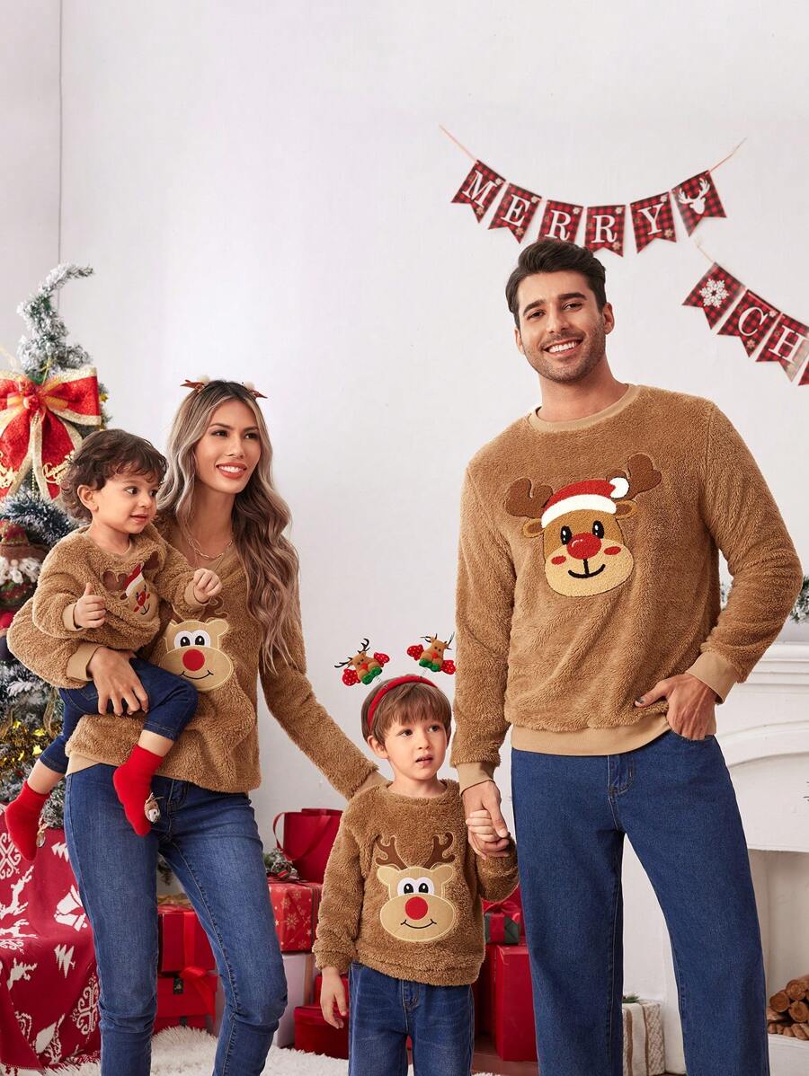 Manfinity VCAY Áo nỉ dệt kim dài tay cổ tròn rộng rãi cho nam, thích hợp cho mùa thu/đông, Giáng sinh, gia đình/cặp đôi, đa năng để mặc hàng ngày - Màu Khaki - Xem 1